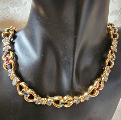 Vintage Halskette Carven Paris Haute Couture Strass Glaspaste Metall vergoldet L 43