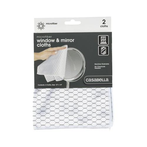 Casabella Lint-Free Microfiber Glass and Mirror Cleaning Cloths, White/Black