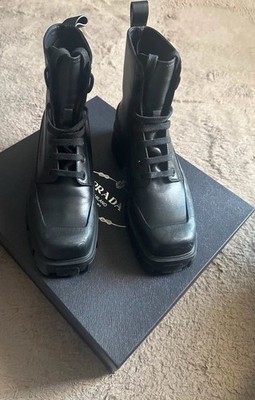 Prada Herren Biker Stiefel Leder Schwarz Modell 2TG220 EU 41 Schnürung
