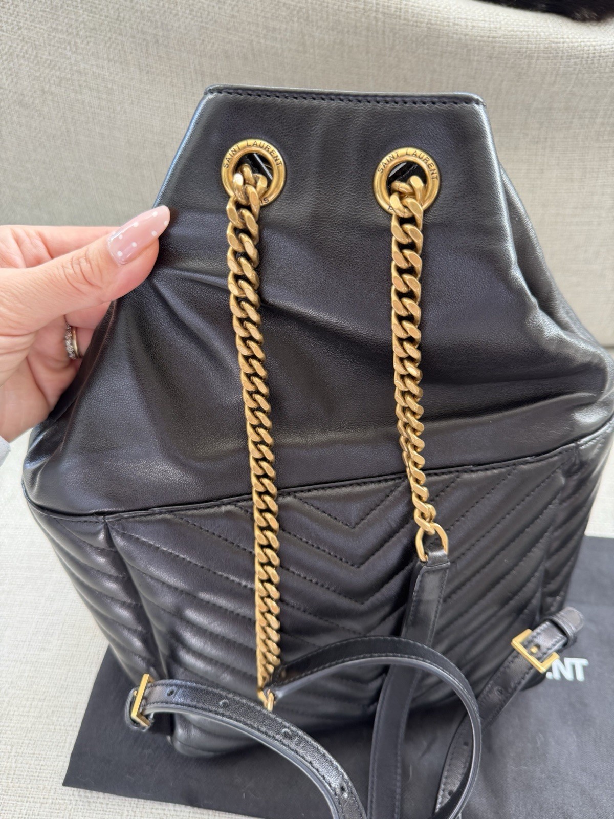 Authentic Saint Laurent Joe Drawstring Black Quil… - image 7