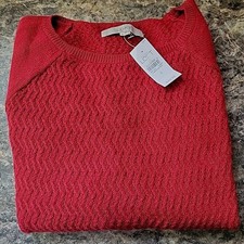 Loft Women Sz S Knit Long Sleeve Sweater Burgundy Cotton Viscose Wool Blend NWT