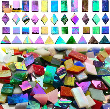 510 Pieces Iridescent Glass Mosaic Tiles for Crafts, Mixed 4 Shapes Colorful St