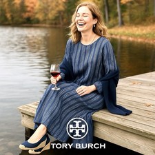 Tory Burch Kaftan,Slimming Vertical Stripes, Perfect Linen Sz. Large(MSRP $428)