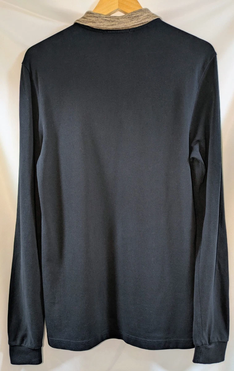 Fred Perry Polo De Manga Larga Talla M Negro Tejido Collar Texturizado SM4198