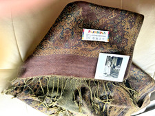 Pashmina scarf wrap shawl, wool silk in brown color from Delhi, India.