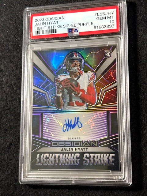 2023 Obsidian Jalin Hyatt Lightning Strike Signature Purple PSA 10 Auto RC /75 view 2