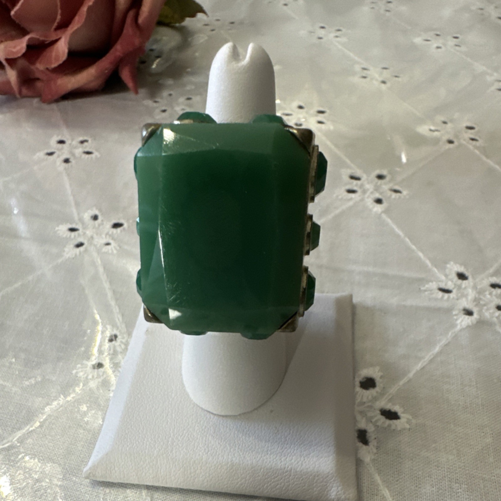 Green Silver Rectangular Cocktail Statement Fashi… - image 1