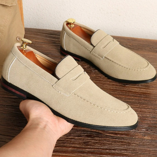 Men's Casual Slip on Leather Shoes Soft Solid Dress Shoes Flats Business Shoes - Picture 10 of 20