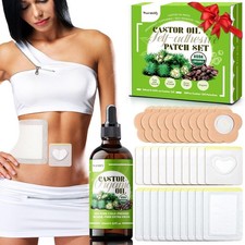 30 Pcs Castor Oil Patches with Castor Oil Organic Cold Pressed Unrefined Glass B