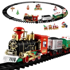 Toyvian Christmas Railway Train Set with 47.2" Railway Track & 4 Cars Lights ...