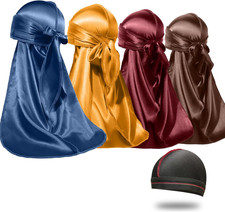 4PCS Silky Durags for Men Women 360 Waves with 1 Wave Cap, Silky Satin Durag Ext