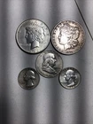 Junk Silver 90% $3 Dollar Face, 1-PEACE - 1 MORGAN , 1  Ben , 2 Quarters ,
