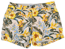 Old Navy Linen Blend Shorts Womens 8 Yellow Floral Tropical Hawiian Beach Resort