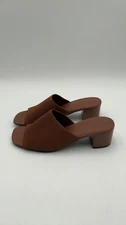 Quince Italian Leather & Eco Knit Heeled Mule Cognac Shoes 8