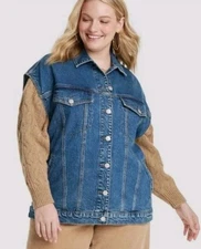 Universal Thread Baggy 80s Inspired Medium Wash Button Denim Vest NWT