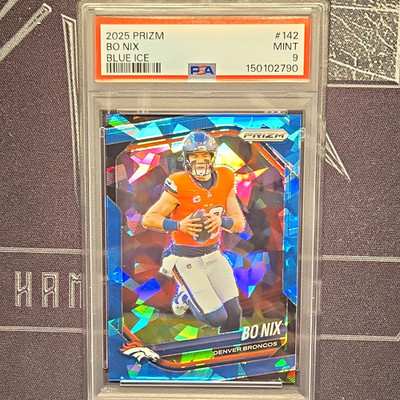 Panini 2025 Prizm Bo Nix Denver Broncos Blue Ice Prizm #142 61/99
