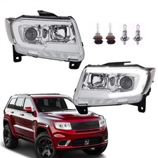 Left&Right For Jeep Grand Cherokee 2011-2013 LED DRL Projector Headlights Chrome