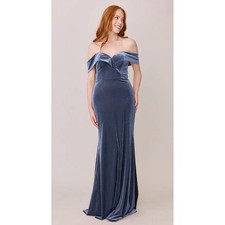 Revelry Off Shoulder Velvet Gown Slate Blue Formal Evening Dress Size 10