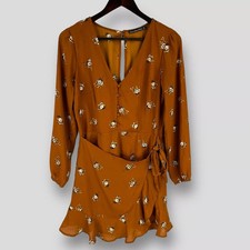 ABERCROMBIE & FITCH Womens Burnt Orange Floral V-Neck Wrap Mini Dress Size S