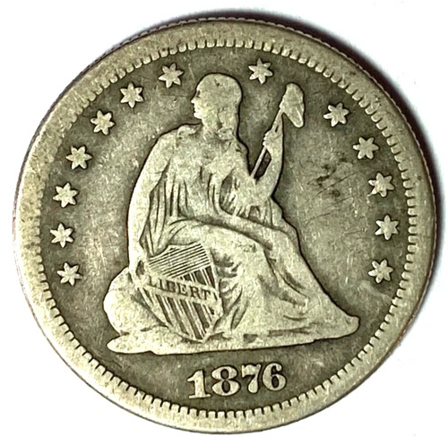 1876 S 25c Seated Liberty Silver Quarter Dollar Fine