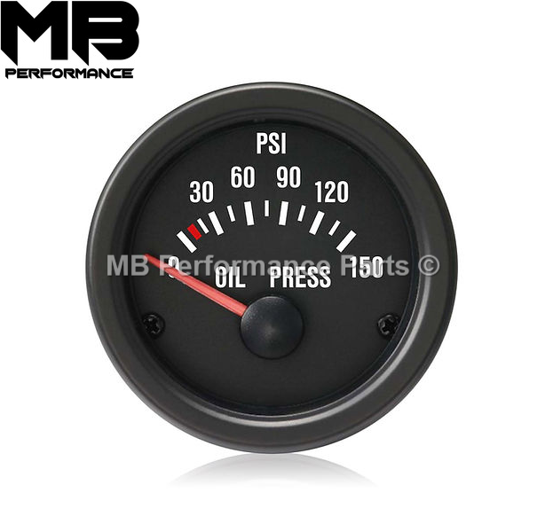 52mm Traditional Black Face / Clear lens Oil Pressure PSI Gauge