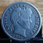 1916-P Barber Dime 90% Silver Average Circ