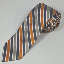 Jos A Bank Heritage Tie Orange Gray Striped Repp Silk Necktie 62.5"x2.75" Italy