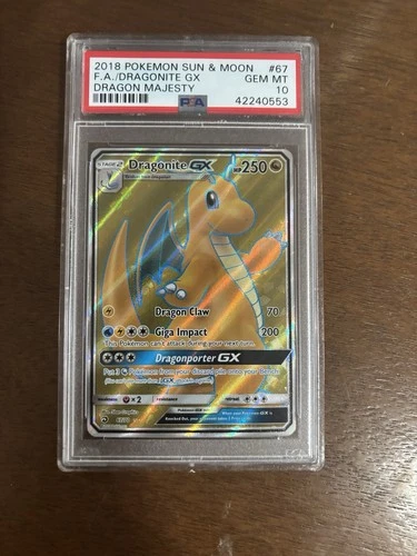 Pokémon Dragonite GX Full Art Ultra Rare 67/70 Dragon Majesty PSA 10 Holo