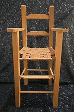 Vintage Wood Doll Baby Tall High Chair Woven Rustic Farmhouse Play Display