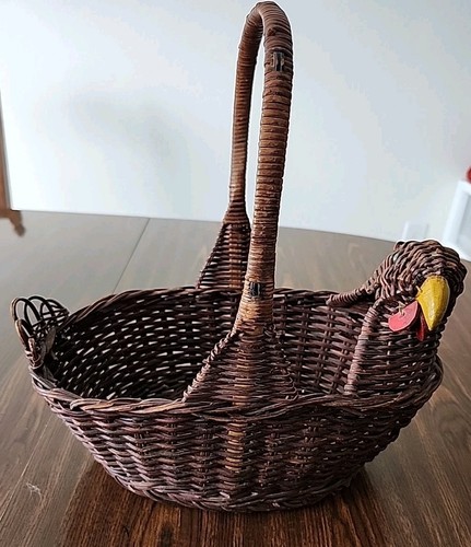 Vintage Wicker Chicken/Rooster Woven Basket w/Handle ~ 12 X 8.5” | eBay