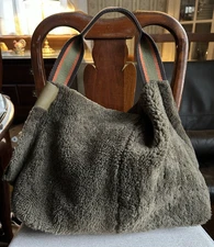 SHINOLA DETROIT THE RUNWELL SHEARLING HOBO OLIVE GREEN SHEARLING AND LEATHER EUC