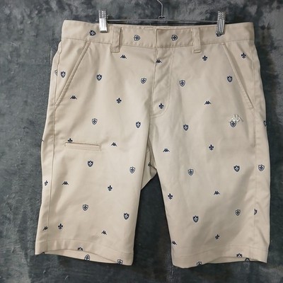 KAPPA SHORTS MENS 34 BEIGE LOGO ALL OVER PRINT AOP SLIM STRETCH STREETWEAR