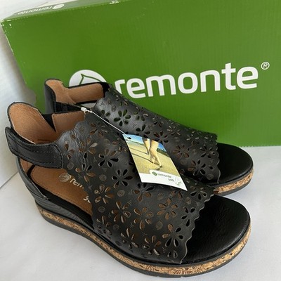 Remonte Jerilyn 56 Black Leather Women s Wedge Sandal US 5.5 EU 36