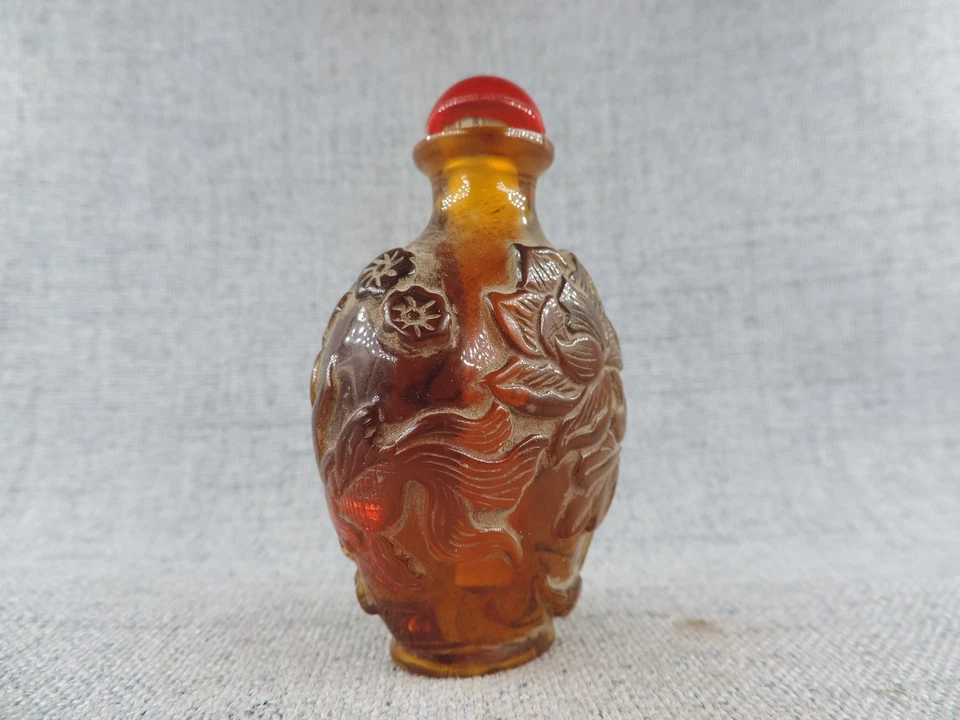 Botella de tabaco china antigua tallada a mano con patrón de suerte Foto 3 de 4