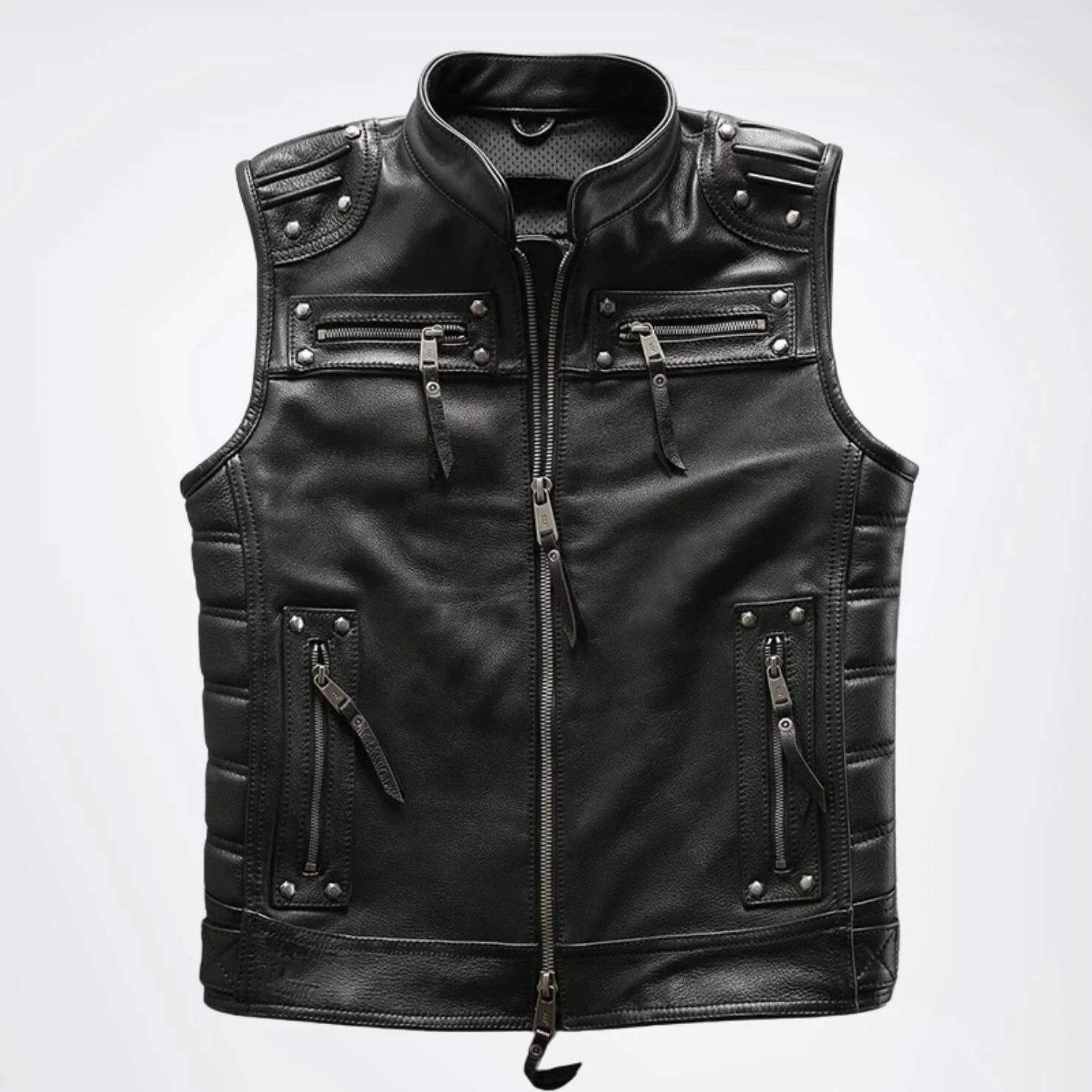 Men;s Leather Vest | Mens Ribbed 100% Genuine Leather Biker Vest
Opens in a new window or tab
