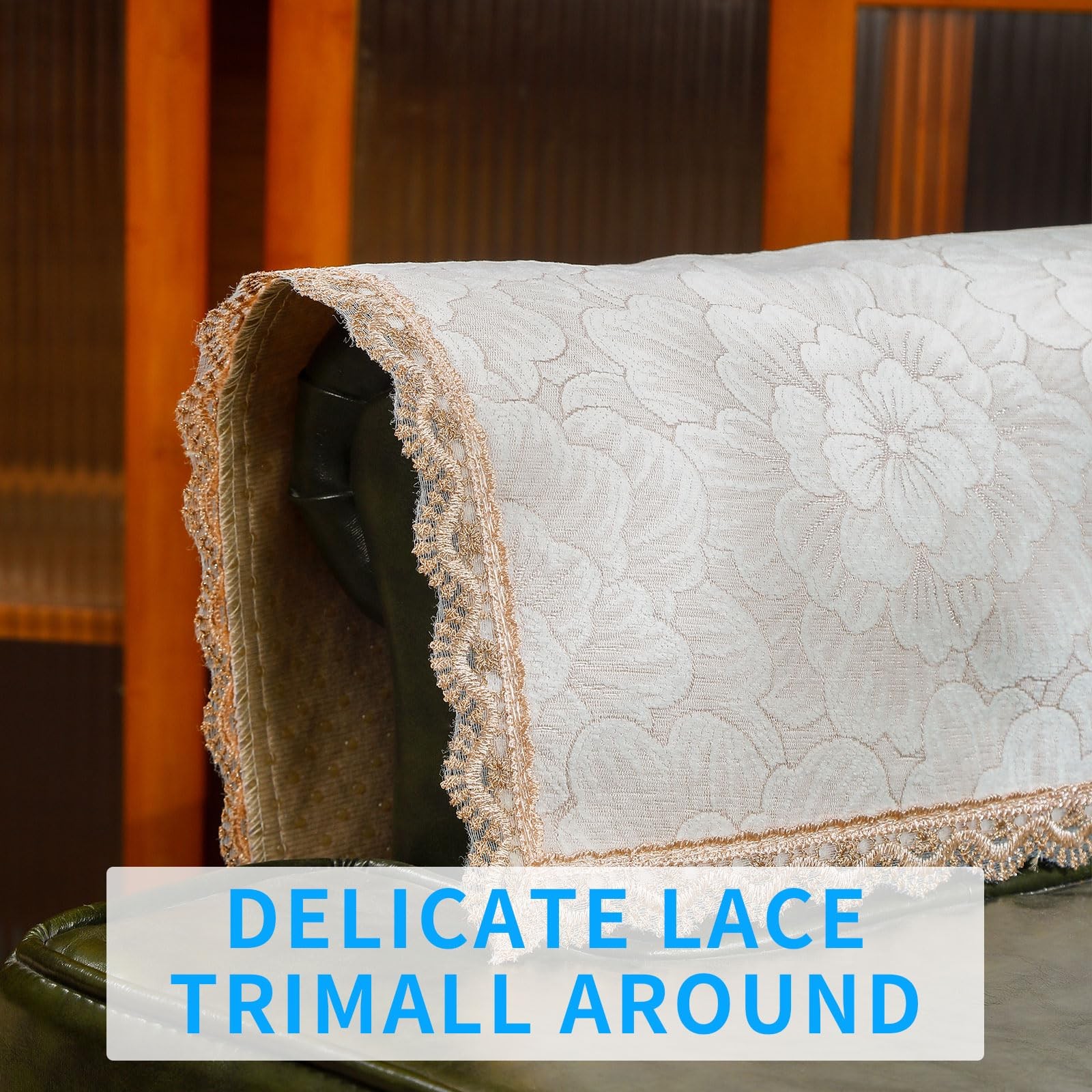 MINJIATEX Couch arm Covers,Non-Slip lace Sofa Covers Set of Fh-off White  thumbnail 2