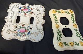 Vintage Lot 2 Porcelain Light And Plug Switch Plate Covers Floral Japan
