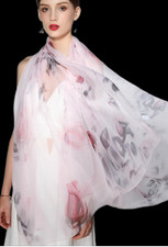 100 Silk large Scarf Women neckerchief Shawl Wrap floral red gray pink MY114-21