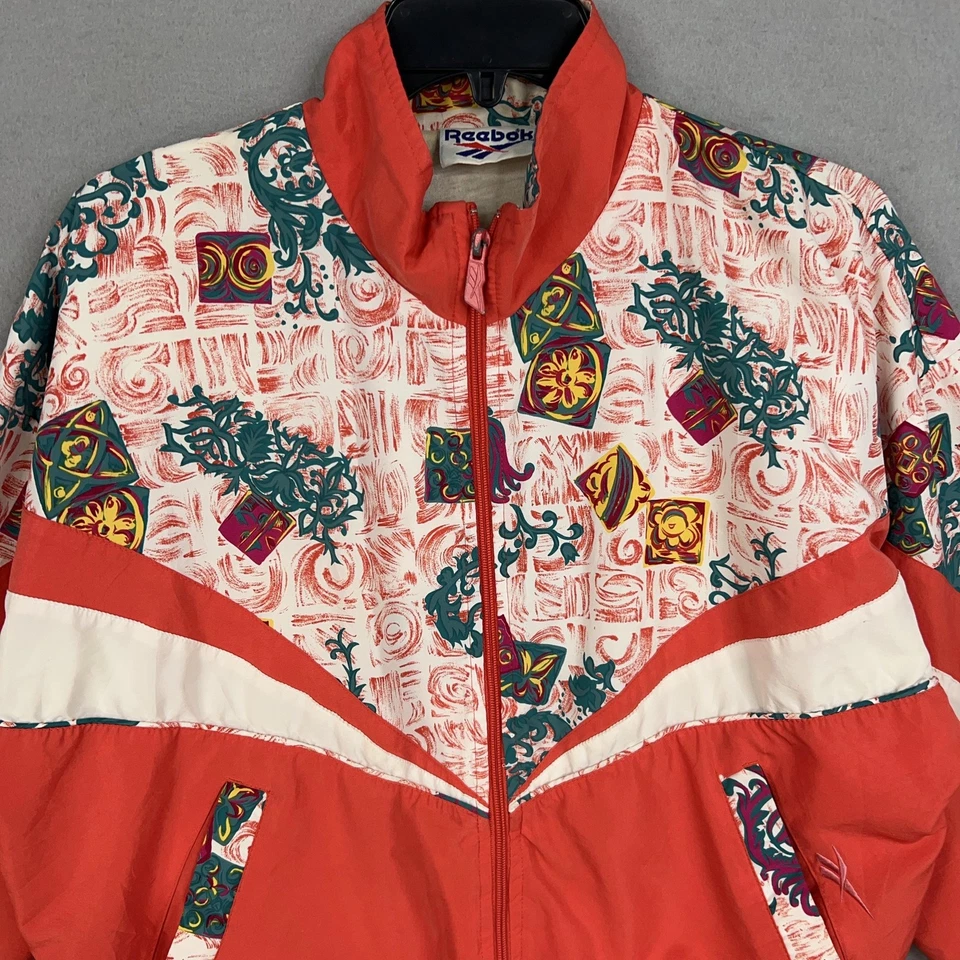 Vintage Reebok Jacket Womens Small Red White Windbreaker Full Zip Abstract 90s - Image 2 of 4