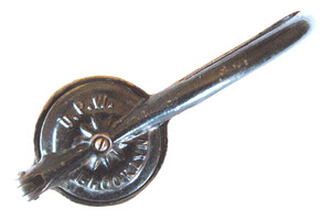 Cast iron lemon squeezer w/white ceramic cup "U. P. W.  BROOKLYN" -late 1800's