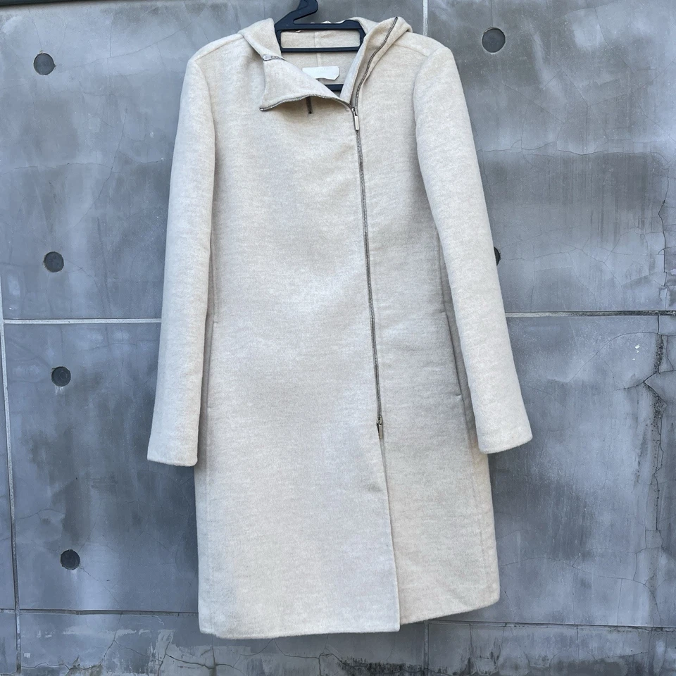 S MaxMara Hand-Sewn Hooded Wool Angora Coat Beige Made in Italy - Image 2 of 4