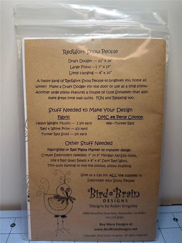 BIRD BRAIN DESIGNS Embroidery/Sewing Pattern - REDWORK SNOW PEOPLE #410 - Image 3 of 3