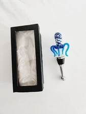 Blue Swirl Octopus Hand Blown Art Glass Wine Bottle Stopper by LS Arts  NEW