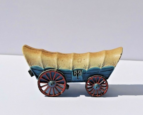 Vintage Cast Iron Blue Skooner Covered Wagon Penny Still Bank Ebay