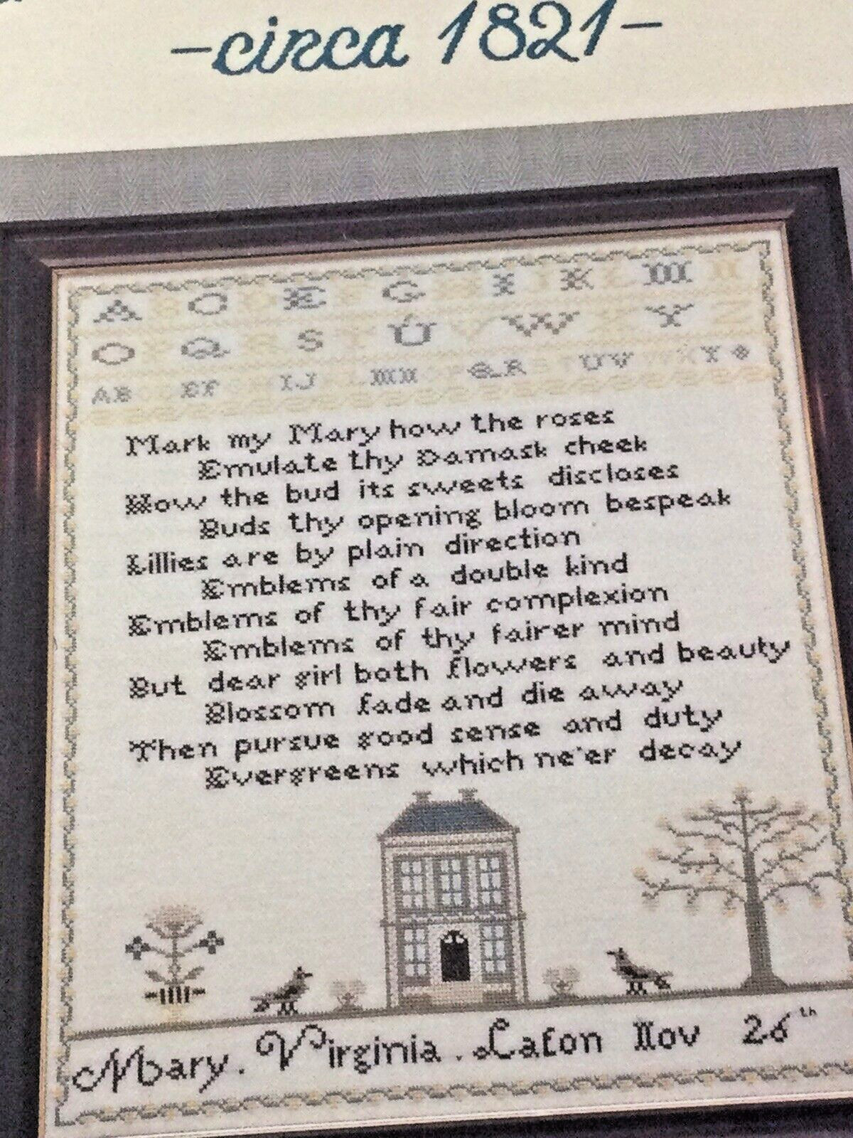 Margaret & Margaret Inc Mary Virginia Lafon 1821 Cross Stitch Sampler Pattern