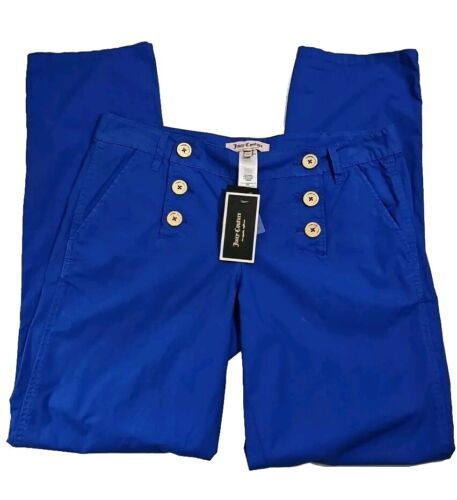 Neu mit Etikett Juice Couture Damenhose Größe 4 Matrosenknöpfe royalblau gerades Bein neu