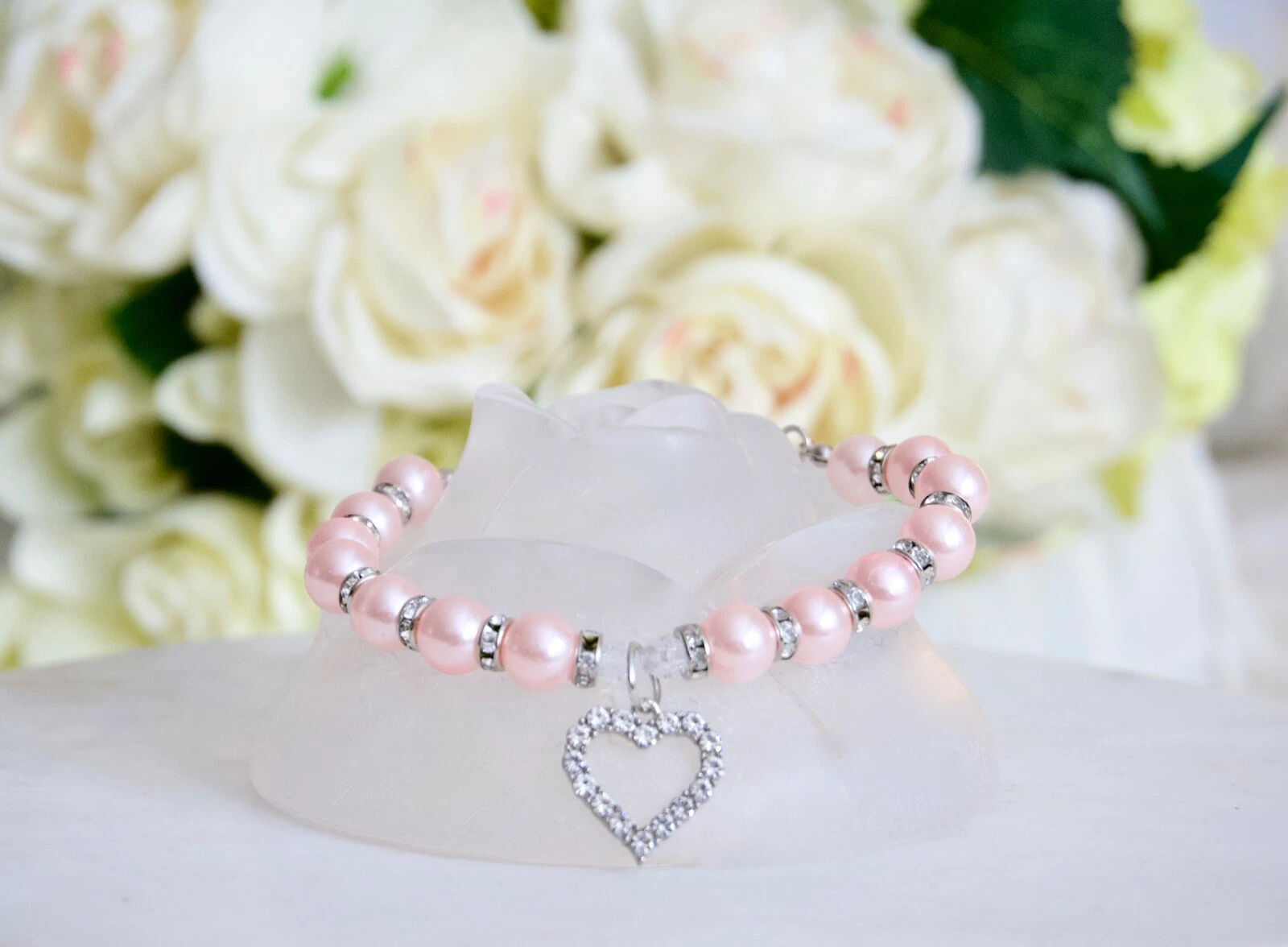 NEW Luxury Princess Pink Heart Rhinestone & Pearl Pet Dog Collar Enchanted Pets
