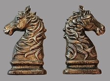 2 Buchstützen Pferdekopf 23,5 cm Reiter Pferd Jagd Gusseisen je 2 kg Antik Stil