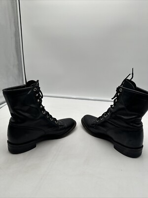 JUSTIN 506 Combat Boots Kiltie Roper Vintage Black Leather Lace Up Men\'s Sz 6.5B JUSTIN 506 Combat Boots Kiltie Roper Vintage Black Leather  main image 2