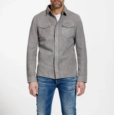 Men's Gray Leather Shirt jacket REAL Suede Custom Made Size XS S M L XXL 3XL 4XL